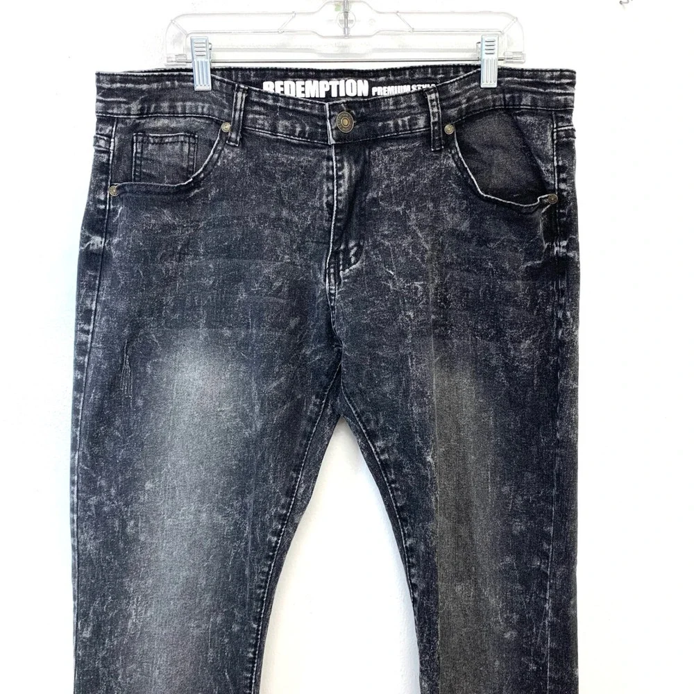 Redemption  Black Acid Wash Slim Straight Jeans Men 38/32 (fit 36x31)Grunge